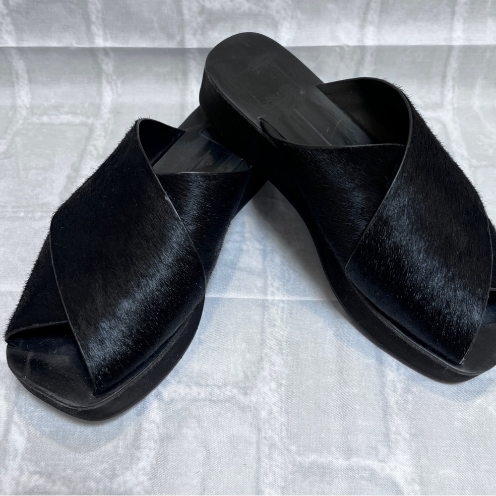 Dolce Vita CAPRI  Black Calf Hair Low Platform Slide Sandals SZ 7.5